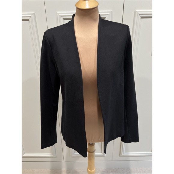 Three Dots Open-Front Peplum-Back Black Blazer Size Medium Minimalist Capsule - Picture 2 of 9
